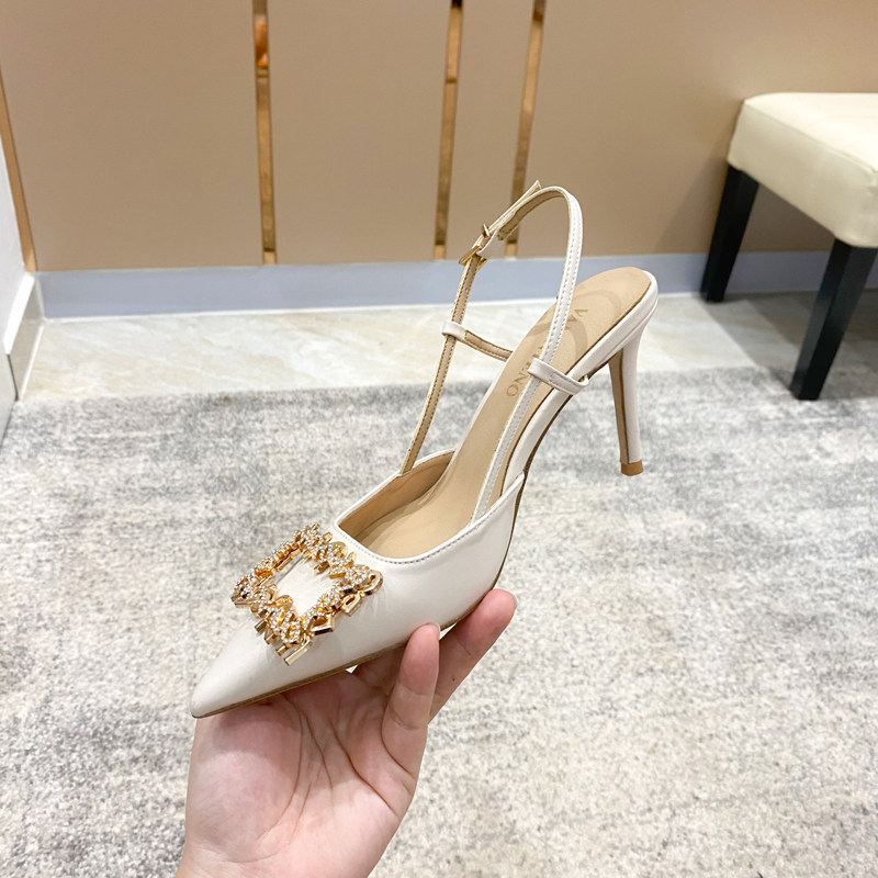 ins weight pounds recommended self-leaving money ~ letter square button Baotou sandals fine heel white elegant lady your women's single shoes