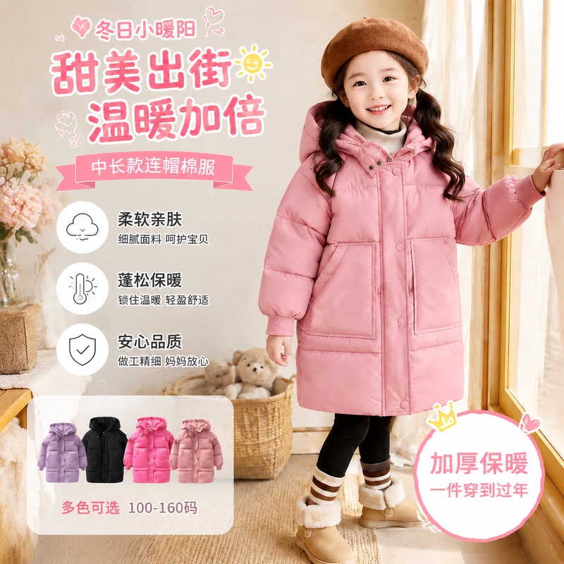 Girls' Winter down Cotton Jacket 2026 New Extended Style Thickened Cotton Coat for Older Children Korean Style Casual Outerwear