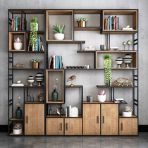 Wrought iron shelves bookshelf floor office study hallway partition locker display shelf industrial style bookcase