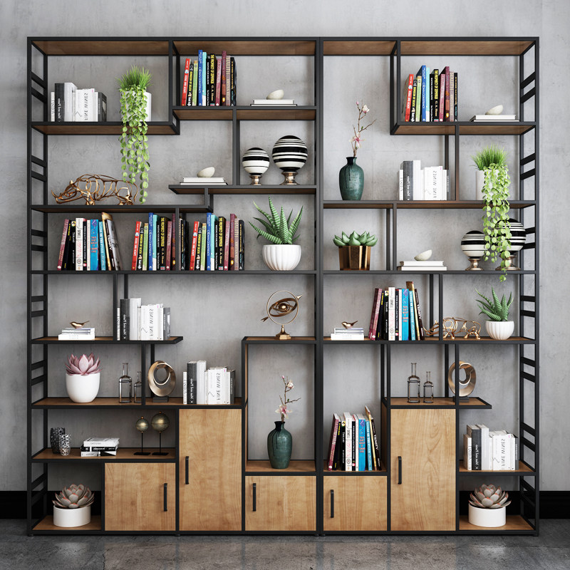 Iron Art Bookshelves Shelve Shelve Office Floor Book House Xuanguan Containing Cabinet Show Industrial Wind Partition Bookcase