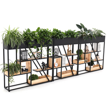 Wrought iron partition shelf office industrial style café restaurant entrance screen floor green plant low display stand