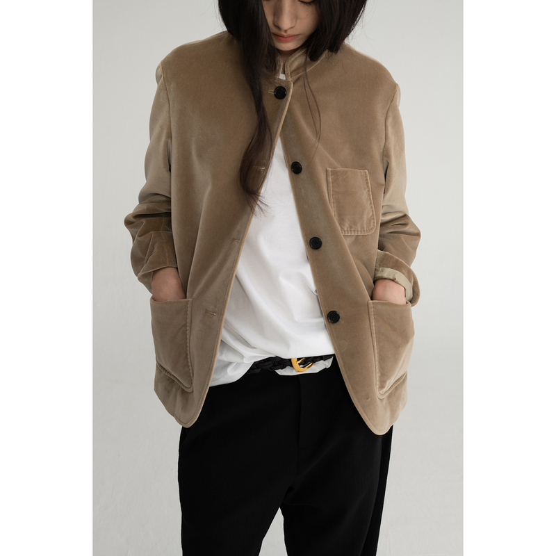 Kew Kee Edition 17 Japanese Imported High-Quality Velvet Fabric Champagne-Colored Stand-Up Collar Blazer