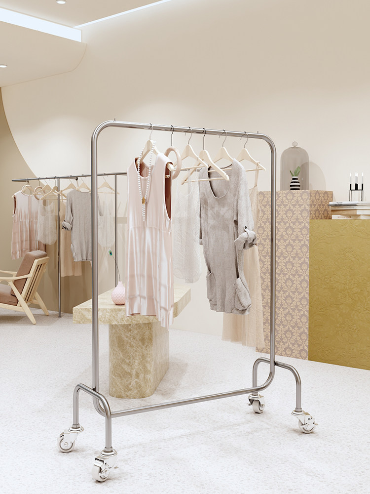 Clothing Shop Floor Style Special Hanghanger Brief Modern Korean Style Wind Women's Clothing Store Shelves With Wheels Show Silver