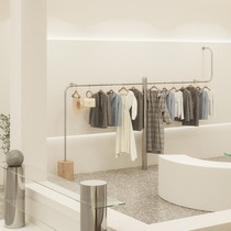 High-end womens clothing store wall-mounted display stand stainless steel brushed silver display rack Net red with stone wooden pier hanger New