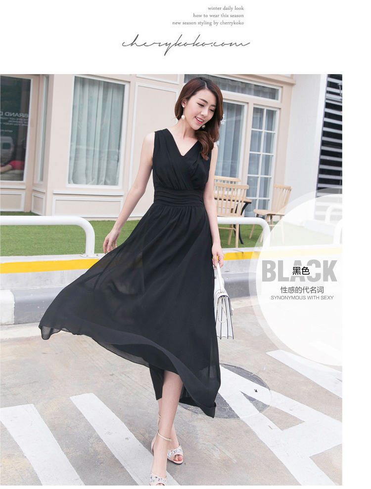 Mùa hè mới thời trang váy dài v-cổ voan slim phụ nữ váy boho đi biển váy dài công sở