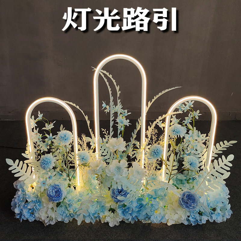 2022 Wedding Road Love N power light road lead finished silk flower road lead wrought iron led light belt luminous road guide