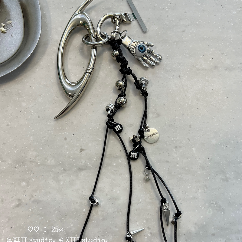 XIIISTORE Metal Evil Eye Hand-Shaped Pendant, Braided Rope Phone Chain, Gothic Dark Style Bag Charm
