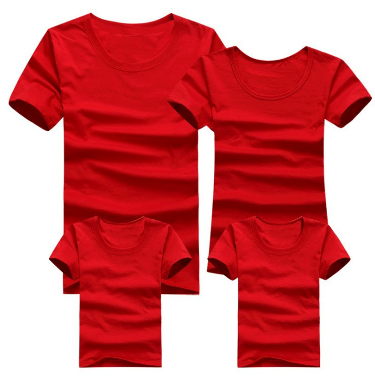 Cha mẹ mặc con mùa hè áo thun trắng cotton gia đình ba gia đình vừa vặn, rắn rỏi màu mẹ chồng mặc váy mùa hè thủy triều