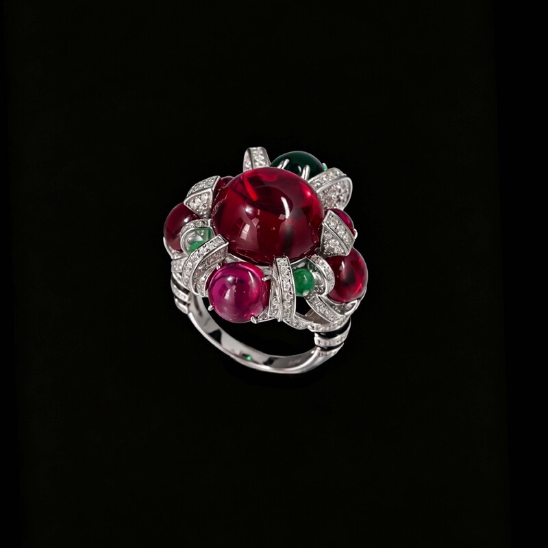 【Special Offer】925 Silver Gold-Plated Ruby Egg-Cut Ring with Contrasting Colors and Fruit Motifs, High-Carbon Diamond Bud Ring for Ladies