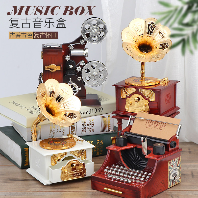 Creative retro gramophone music box music box birthday gifts for girls children imitation wooden boyfriend gifts