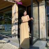 Сексуальное однотонное платье без рукавов, длинная юбка, французский стиль, изысканный стиль