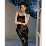 Черное сексуальное вечернее платье, изысканный стиль, французский стиль, эффект подтяжки