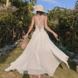 Пляжное платье, белая шифоновая юбка, 2021 года, с открытой спиной