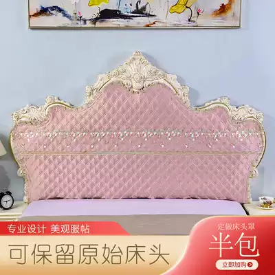 European-style bed headgear custom-made half-pack curved semi-circle irregular old-fashioned solid wood fabric solid color soft bag elastic dust-proof
