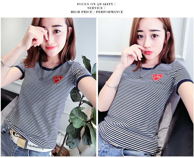 Áo thun sọc ngắn tay nữ sinh viên mùa hè Hàn Quốc Phụ nữ hoang dã thon gọn áo sơ mi nửa tay áo sơ mi nữ - Áo phông áo thun polo nữ