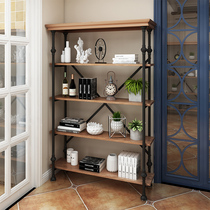 Loft wrought iron shelf Solid wood multi-layer storage living room kitchen Creative retro industrial style American bookshelf Floor
