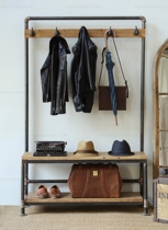LOFT Nordic wrought iron coat rack floor shoe and hat rack Retro coat rack shoe rack creative hanger for shoe stool