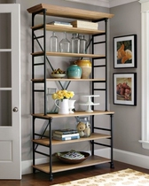 American wrought iron shelf Living room floor-to-ceiling multi-layer rack Solid wood industrial style display rack storage creative bookshelf retro