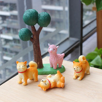 Cartoon Autumn Field Dog Puppy Grass Clay Horse Micro Landscape Swing Piece Tabletop Pendulum Piece Simulation Animal Dog Small Horse Model
