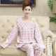 Bộ đồ ngủ nữ dài tay cotton tinh khiết cho người trung niên và người già mỏng manh mẹ mùa xuân và mùa thu phù hợp với size lớn trung niên rộng rãi phục vụ tại nhà - Pyjama