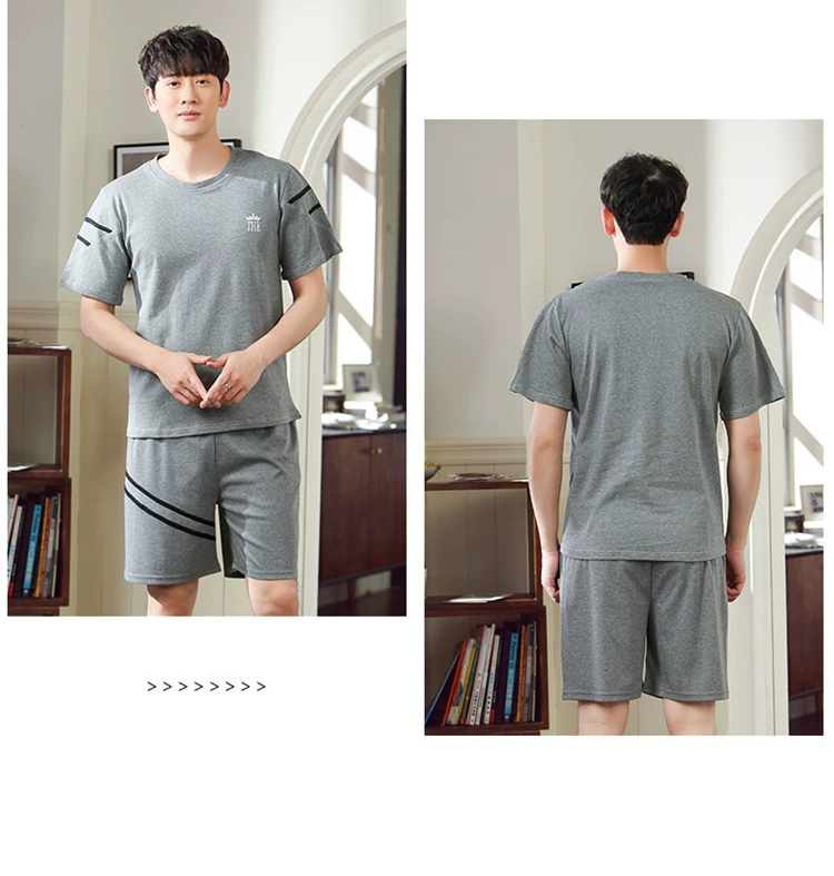 Đồ ngủ đồ ngủ của nam giới mùa hè cotton mỏng ngắn tay quần short cotton giản dị mùa hè nam giới trẻ phục vụ tại nhà phù hợp với - Pyjama