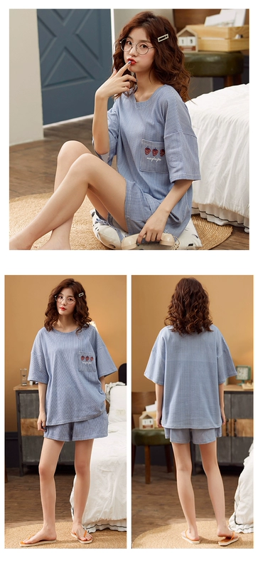 Bộ đồ ngủ quần đùi ngắn tay plus fat plus size phụ nữ mùa hè cotton hai mảnh thể thao lỏng lẻo MM phục vụ tại nhà 200 kg - Pyjama