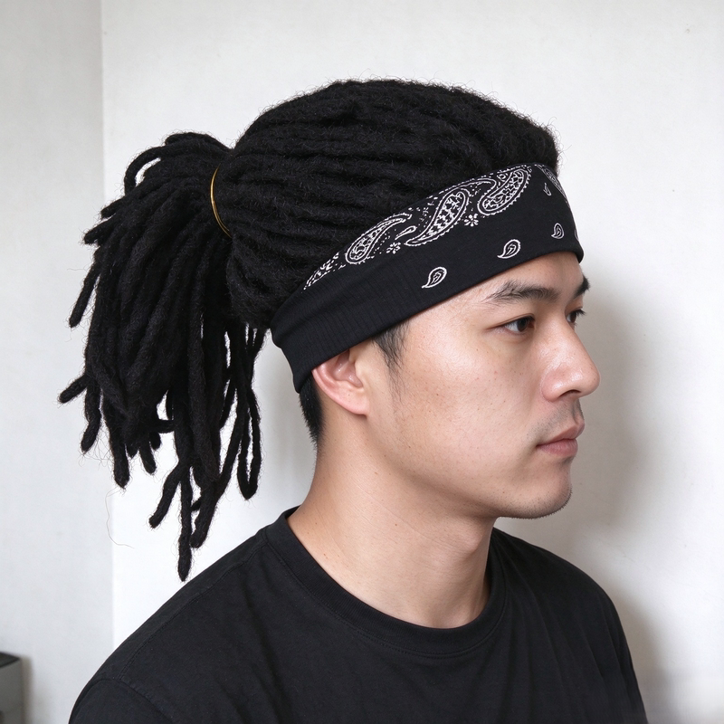 Hip-Hop Dreadlock Wig with Paisley Print Headband, Integrated Ponytail Dreadlocks, Street Performance, Halloween Trendy Style Hip-Hop Dreadlock Wig with Paisley Print Headband, Integrated Ponytail Dreadlocks, Street Performance, Halloween Trendy Style