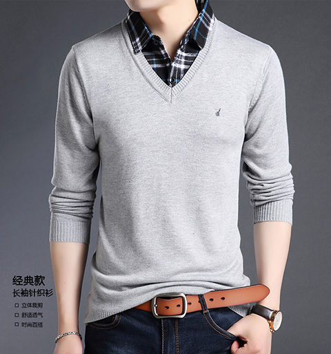 Mùa đông 2018 mới áo len nam cổ áo len cộng với nhung giả hai chiếc áo ấm cỡ lớn nam - Áo len áo len nam cổ tròn