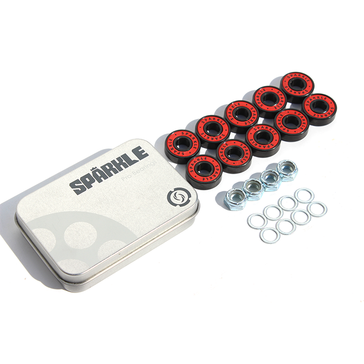 SPARKLE BEARINGS PROFESSIONAL SKATEBOARD BEARINGS HIGH REV ten BOX MOUNTED BEARINGS WITH SIDE MOTHER SPACER SILVER GOLD