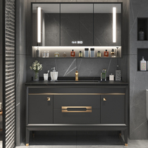 American light luxury bathroom cabinet oak floor simple modern intelligent bathroom cabinet rock board sink wash basin combination