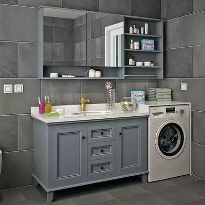 Nordic bathroom cabinet combination light luxury bathroom cabinet solid wood dressing room washing machine cabinet integrated floor mirror cabinet sink