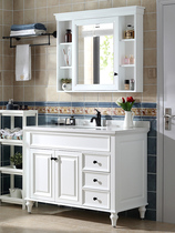 American bathroom cabinet floor-to-ceiling oak light luxury bathroom cabinet solid wood washbasin cabinet combination toilet wash table mirror cabinet