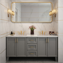 Rock board light luxury bathroom cabinet combination American sink solid wood bathroom cabinet modern double basin wash table smart mirror cabinet