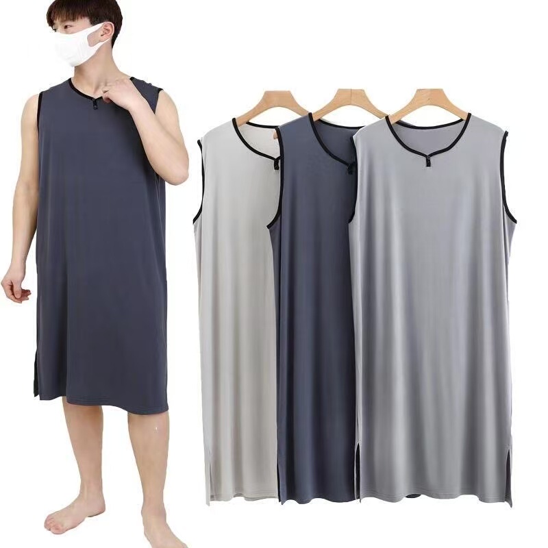 Modal Men's Summer Loose Round Neck Home Nightgown Solid Color Sleeveless Vest Skirt Thin Easiest for Match Casual Home Clothes Modal Men's Summer Loose Round Neck Home Nightgown Solid Color Sleeveless Vest Skirt Thin Easiest for Match Casual Home Clothes