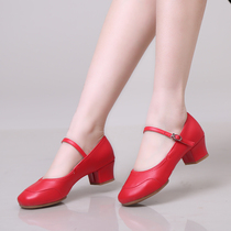 Four Seasons Red Middle Aged Genuine Leather Bull Gluten Soft Bottom Dancing Shoes Adults Middle To Mother Dance Shoes Women Square Dance Shoes