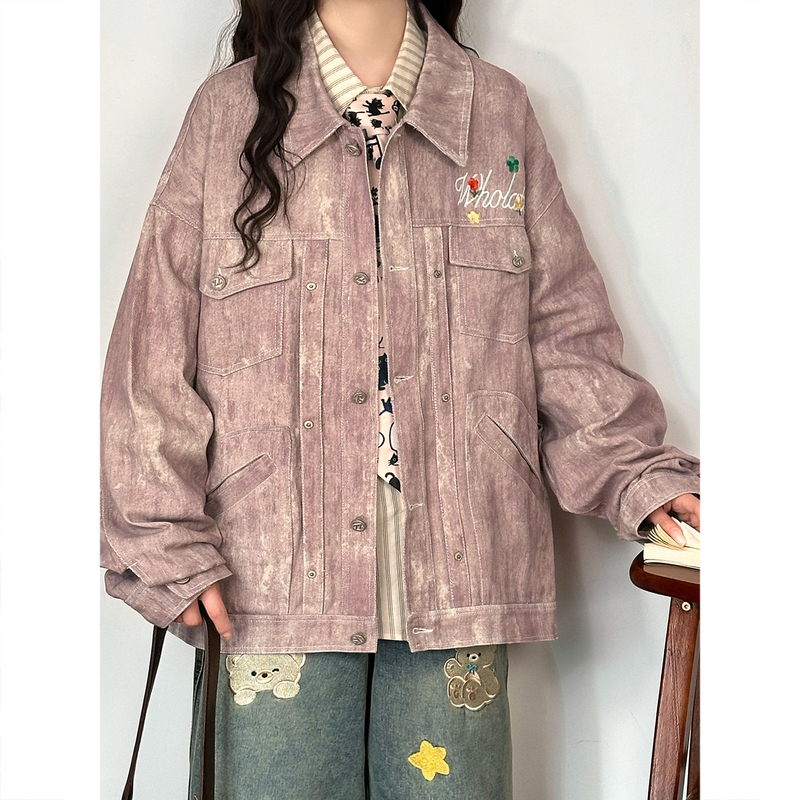 Soldout Original Spring American Retro Distressed Washed Embroidered Denim Jacket for Women ins Trendy Brand Jacket Top