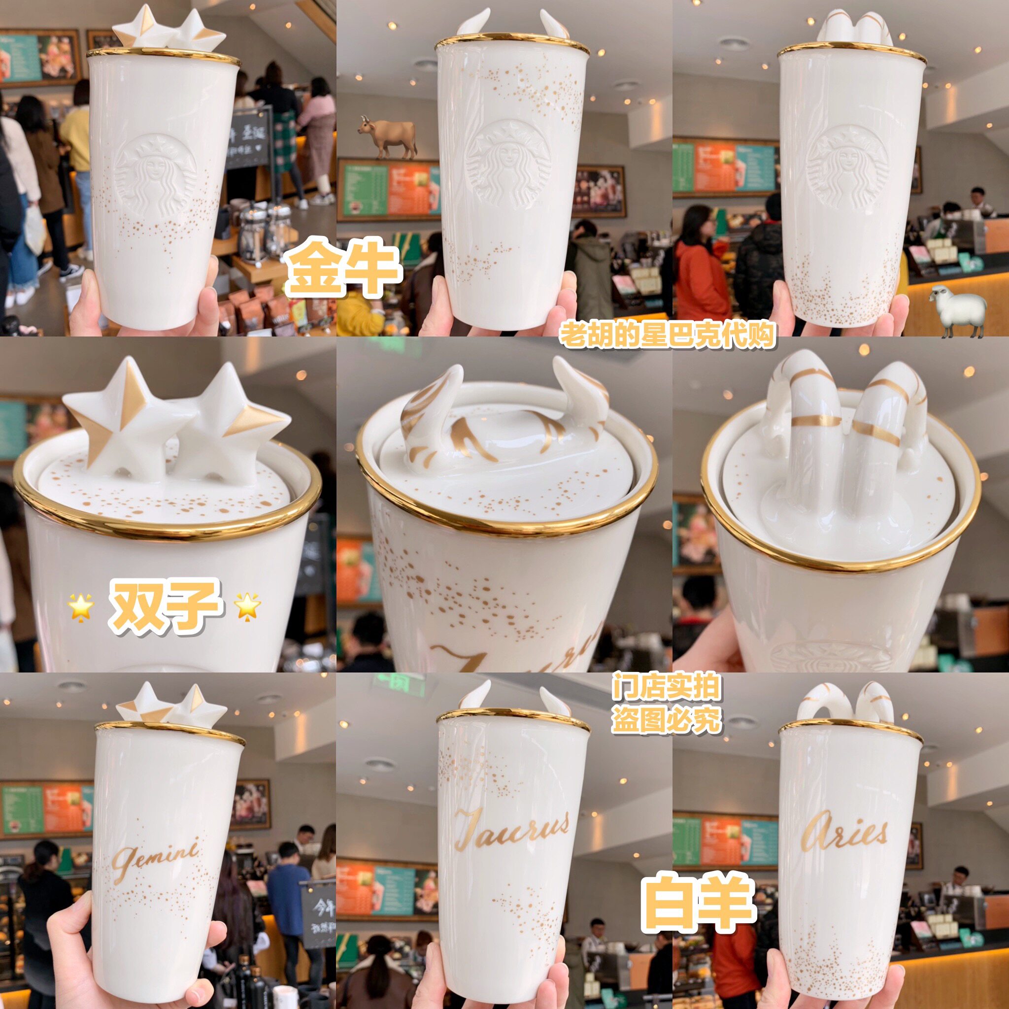 Starbucks Constellation Cups double fish skis Golden Calf Twin Lions Giant Crab Seat Ceramic Mark Cup Birthday