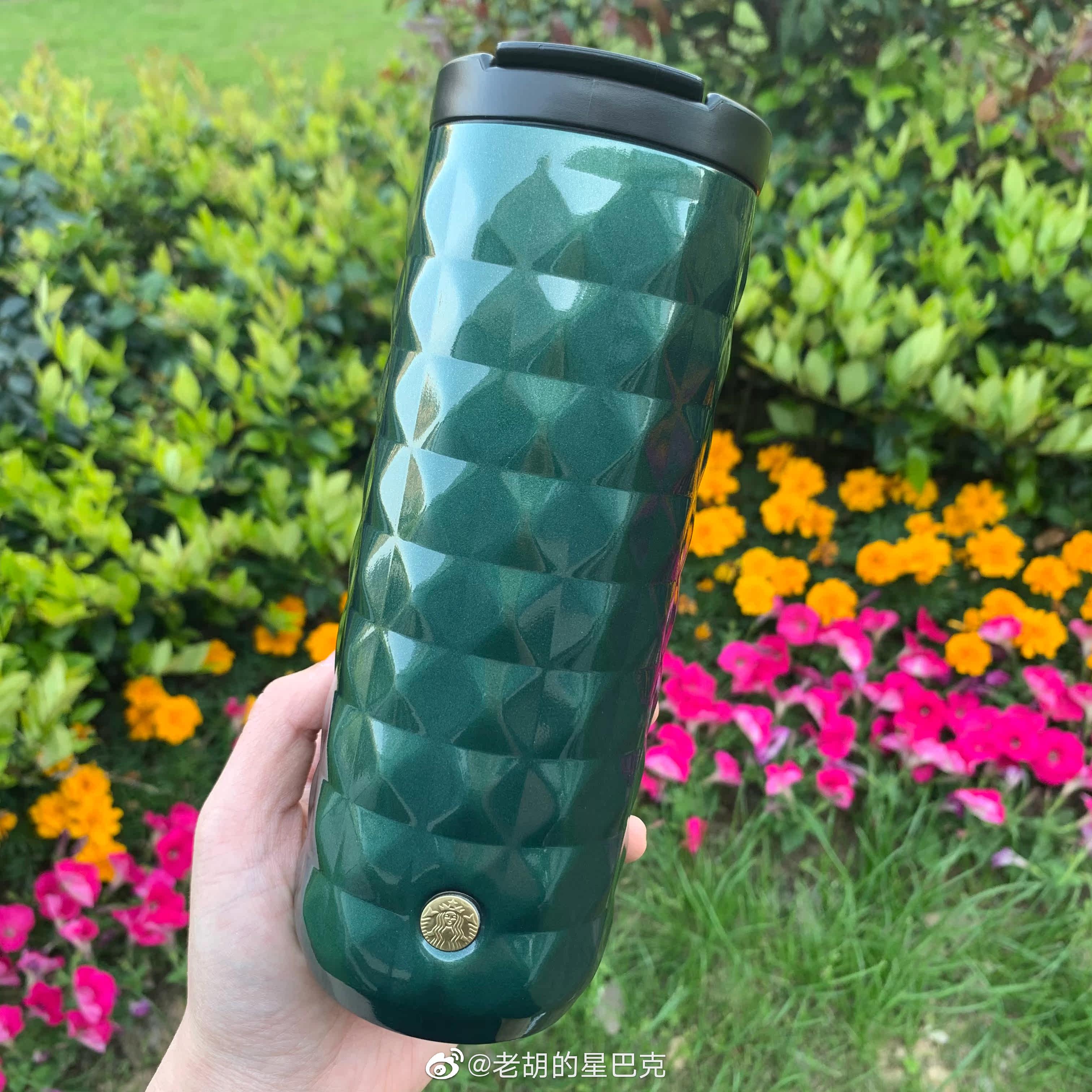 Starbucks mug 473mL ink green silver rhombus copper color seal stainless steel insulated cup large capacity water glass
