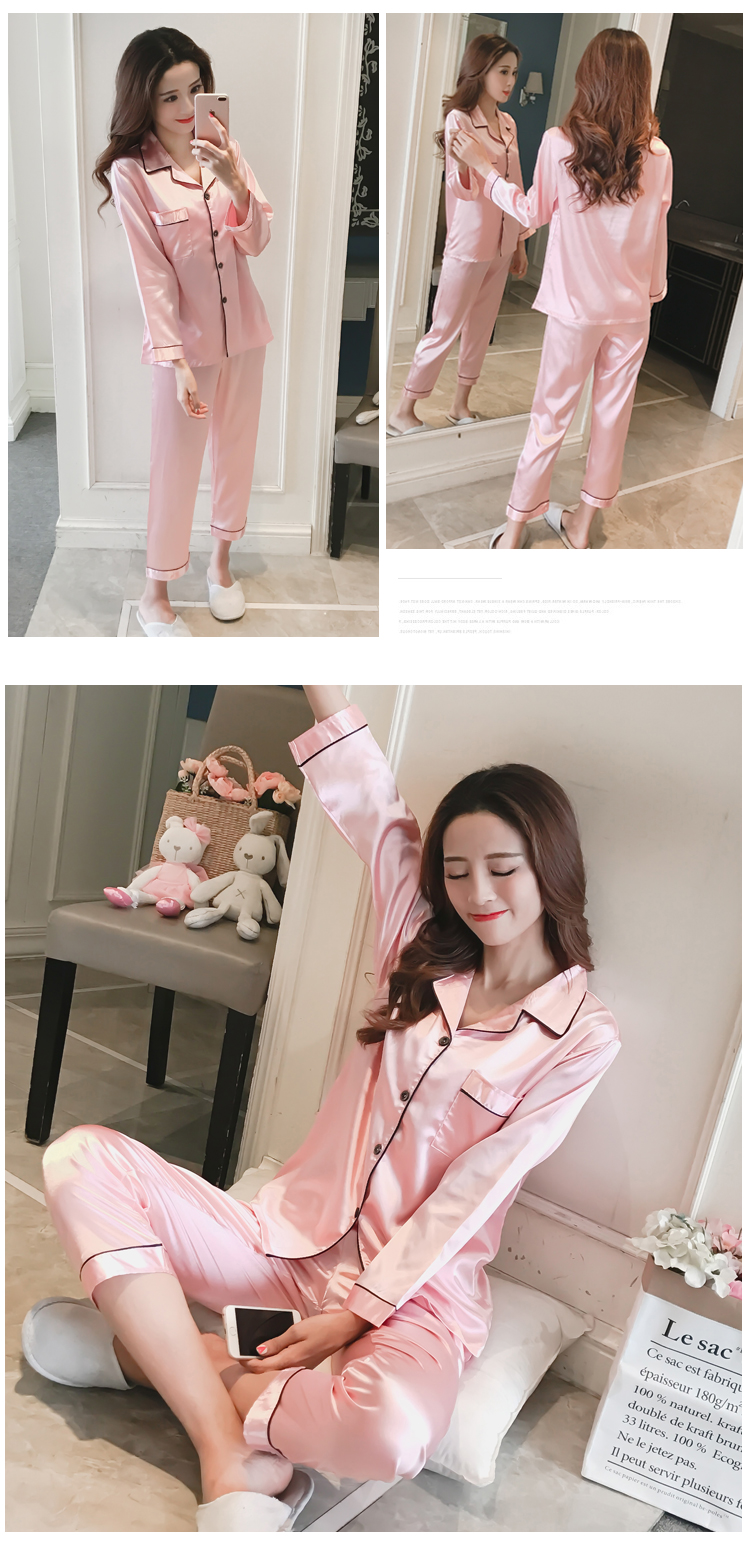 Bộ đồ ngủ lụa mùa xuân và mùa thu của phụ nữ áo nịt lụa gợi cảm cộng với phân bón XL ngọt ngào có thể mặc hai bộ dịch vụ tại nhà bộ khủng long