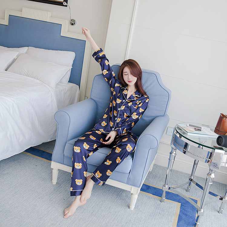 Trẻ em lụa ngủ nam và nữ mùa xuân và mùa thu dài tay phù hợp với mùa hè mỏng mẹ và con gái mẹ và con trai cha mẹ và con băng lụa dịch vụ nhà bộ đồ ngủ