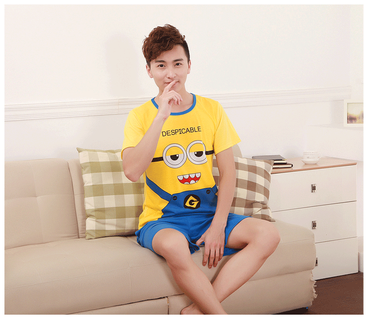 Mùa hè cha mẹ và con đồ ngủ của phụ nữ dịch vụ nhà phù hợp với ngắn tay phần mỏng dệt kim bông vài người lớn màu vàng nhỏ người lớn với cùng một đoạn đồ ngủ nam