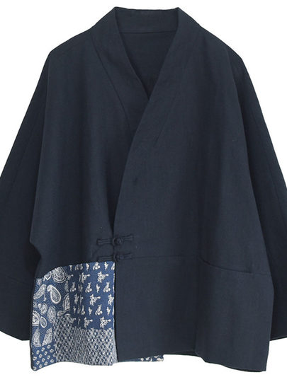 Autumn and winter Chinese style coats, retro buttoned tops, fashionable improved Hanfu, Zen women's tea clothes, long-sleeved cotton clothes