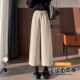 Pants plus size women's high waist casual pants 2025 autumn and winter new style woolen nine-point pants straight pants plus velvet suit pants