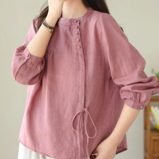 Literary retro cotton and linen shirt for women 2025 spring and autumn new loose large size fat mm slim design long-sleeved top