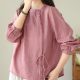 Literary retro cotton and linen shirt for women 2025 spring and autumn new loose large size fat mm slim design long-sleeved top