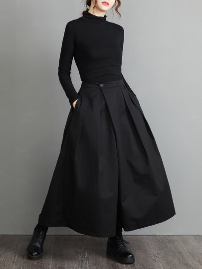 Japan's high-end foreign trade export brand cut label spring and summer wide-leg pants with high waist design pleated A-type nine-point pants skirt