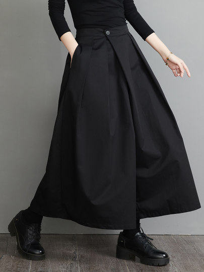 Japan's high-end foreign trade export brand cut label spring and summer wide-leg pants with high waist design pleated A-type nine-point pants skirt