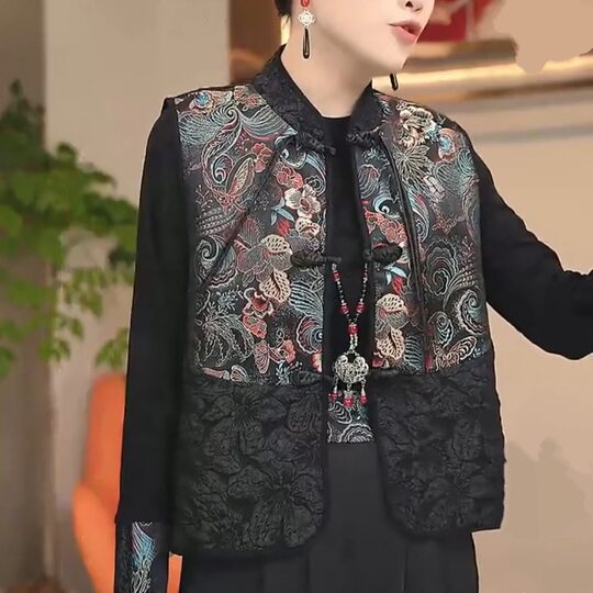Plus size women's clothing plus size 2025 autumn and winter loose new Chinese style vest plus velvet jacket casual top vest