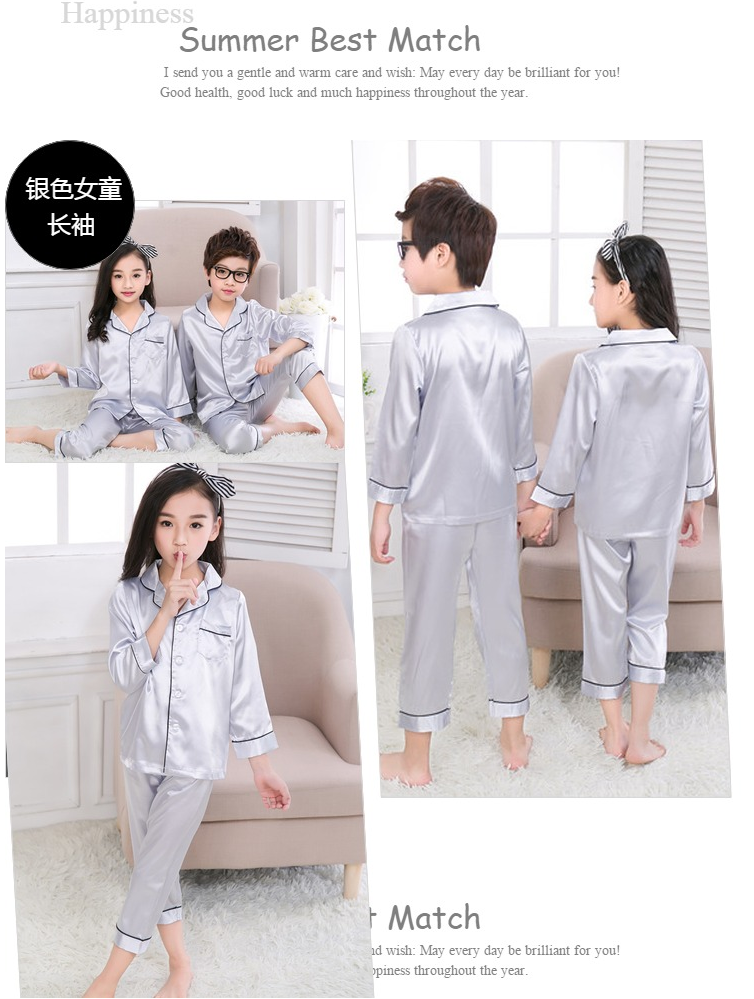 Trẻ em đồ ngủ mùa hè của phụ nữ dài tay phần mỏng cha mẹ và con phù hợp với cậu bé băng lụa trẻ em gia đình ba mùa xuân và mùa thu dịch vụ nhà đồ ngủ pijama