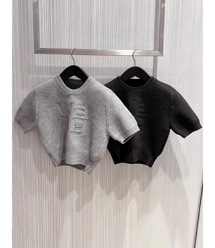 Dawang Round-Neck Pullover Letter Print Short-Sleeve Knit Top for Women, Slim Fit, Versatile Sweater, 2025 Autumn New Style